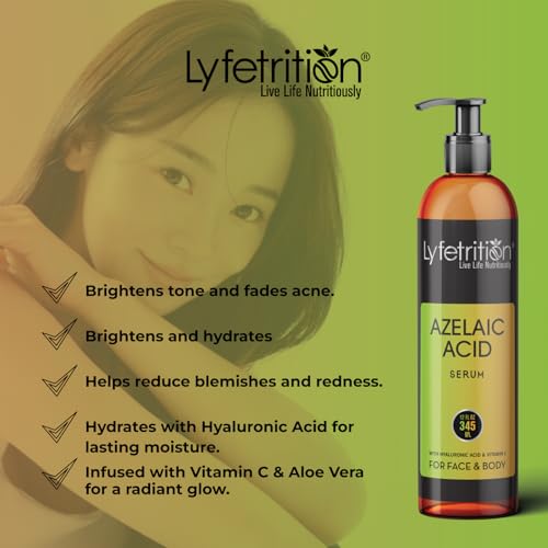 Lyfetrition Azelaic Acid Serum with Hyaluronic Acid – Azelaic Acid Serum (12 fl oz) with Vitamin C & Aloe