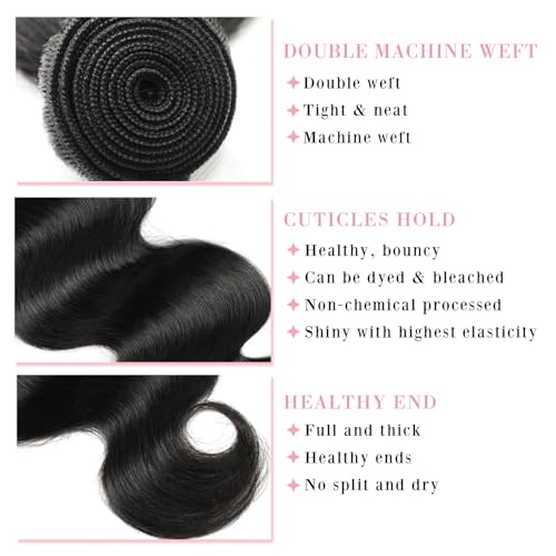 12A Human Hair Body Wave Bundles 24 Inch Natural Black - Double Weft, Virgin Brazilian Hair