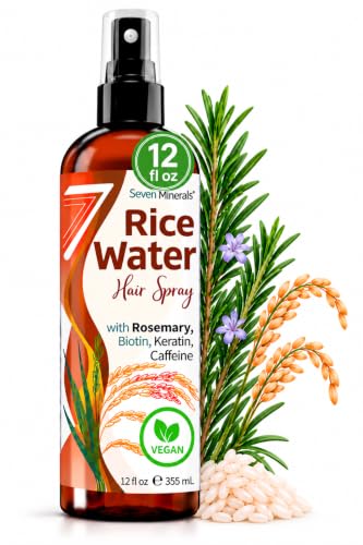 Seven Minerals Rosemary and Rice Water Hair Growth Spray 12 Fl Oz - Fermented Rice Water Mist with Biotin Caffeine Keratin - Non-Greasy Leave-In for Thicker Fuller Hair - Variation of Rosemary / 12 Fl Oz