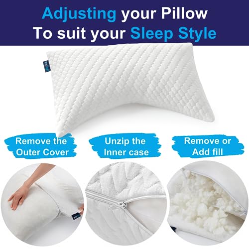 Queen Size Adjustable Memory Foam Bed Pillows Set of 2 - White - Sidney Sleep