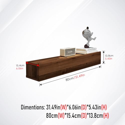 Floating Solid Wood Console Table Wall Mount with Storage Shelf - Walnut, 80cm