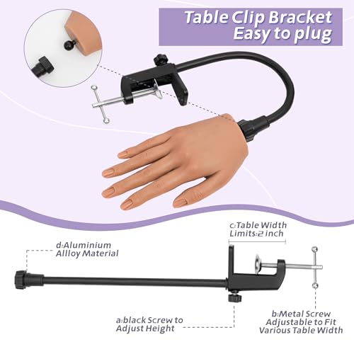 Practice Hand for Acrylic Nails,Realistic Silicone Mannequin Hand with Flexible Fingers for Acrylic Nails, Gel Polish Training, Complete Nail Art Beginner Set with Brush & File