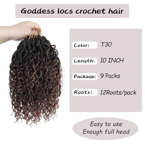 Vemet Goddess Locs Crochet Hair 10 Inch - 9 Packs, Synthetic Faux Locs for Natural, Full Style