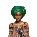 African Turban Gele Headwrap Handmade Party Hat - Green, One Size