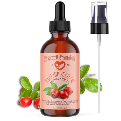 SALE! 4oz Rosehip Seed Oil, 100% Pure and Natural, Cold-Pressed, Unrefined, Organic Moisturizer for Skin and Hair - Includes Pump & Dropper