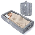 Glow-in-the-Dark Toddler Floor Bed - Foldable Travel Bed with Safety Rails, Gray