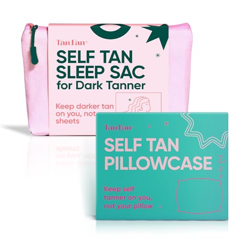 Tan Fan Self Tan Sleep Sac for Dark Tanner + Pillowcase - Keep Sheets + Pillows Clean from Self Tanner Stains - 100% Cooling Silky Poly - Won¡¯t Rub or Absorb Tanning Lotion - Lightweight Breathable