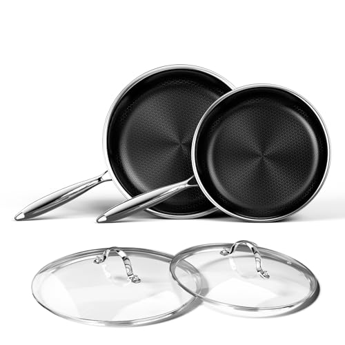 Innerwell Titanium Ceramic Hybrid Stainless Steel Frying Pan Set 10 & 12 Inch with Lids