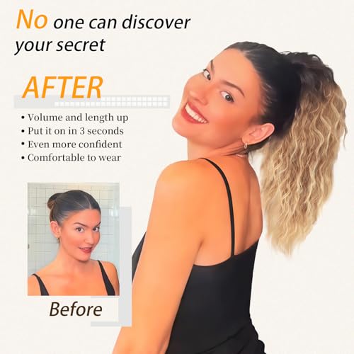Claw Clip Ponytail Extension - Wavy Fluffy Hairpieces with Ombre Black Mix Blonde Variation