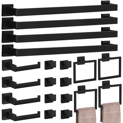 20-Piece Matte Black Bathroom Accessories Set with 23.6-Inch Towel Bar - Durable Stainless Steel
