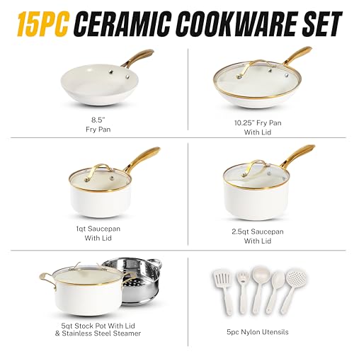 Gray 15-Piece Ceramic Cookware Set - Nonstick Diamond & Titanium Coated