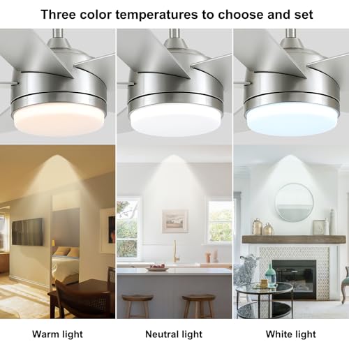 44 Inch Brushed Nickel Ceiling Fan with Light Remote DC Reversible 6-Speed