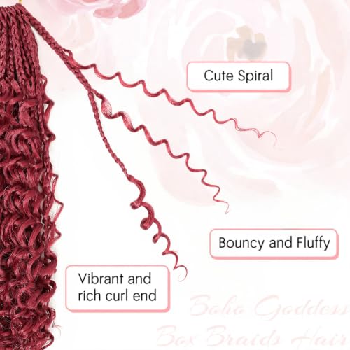 Goddess Box Braids Crochet Hair 14 Inch - Burgundy, Pack of 7
