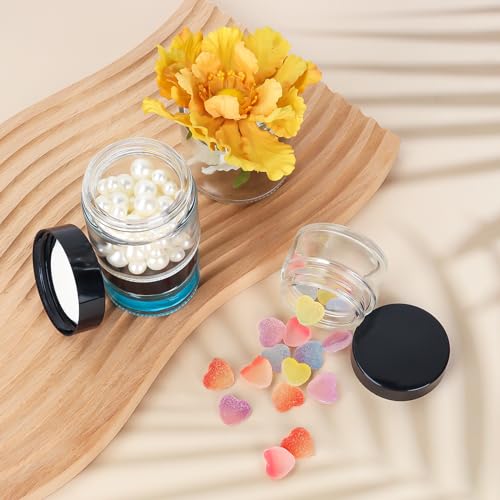 15 Pack 4 oz Clear Glass Cosmetic Jars with Black Lids & Labels