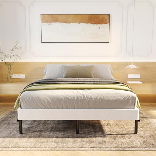 Queen Size 3 Inch Heavy Duty Metal Box Spring Bed Base with Fabric Cover - Sturdy Support