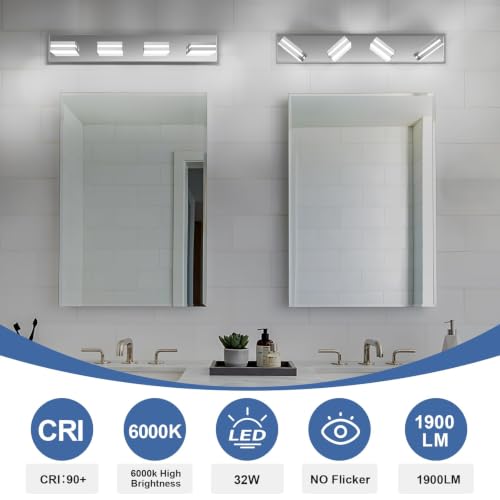 Chrome 27.17in 4-Light Modern LED Bathroom Vanity Light Fixtures