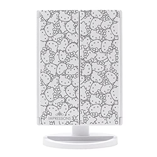 Impressions Vanity Hello Kitty Trifold LED Mirror, Desk Mirror with Lights and Touch Sensor Switch, Lighted Makeup Mirror with 2X and 3X Magnifying (White)