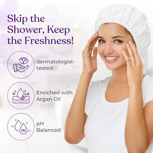 No Rinse Shampoo Caps ? Waterless Hair Washing Shower Caps for Bedridden Patients, Elderly, Hospital Use ? Disposable Rinseless Conditioning Bathing Supplies with Aloe Vera, Vitamins - 12 Pack