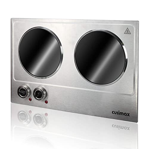 Double Burner Electric Hot Plate - 1800W Ceramic Portable Cooking Stove - Silver