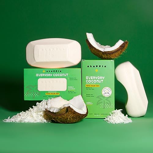 Alaffia Everyday Coconut Soap Bar Pack of 4 - Natural Body Soap 8oz each