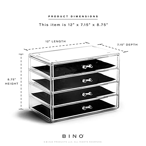 BINO | 4 Drawer Makeup Organizer | Lenox Avenue | THE MANHATTAN SERIES | Makeup Drawer Storage | Cosmetic Organizer | Plastic Vanity | Organizer Clear Makeup Organizers And Storage Cases | Acrylic