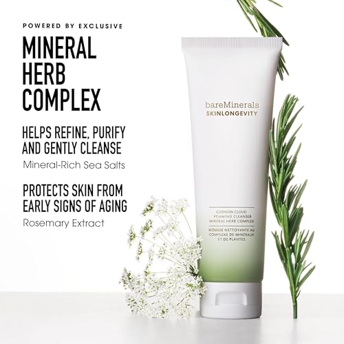 BareMinerals Skinlongevity Cushion Cloud Cream-to-Foam Facial Cleanser – Gentle Skin Barrier Support