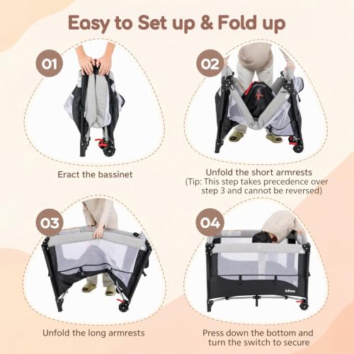INFANS 5 in 1 Portable Baby Playard & Bedside Crib - Gray
