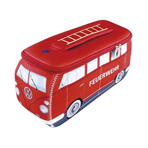 BRISA VW Collection - Volkswagen Neoprene Universal Makeup Cosmetics Toiletry Travel Pharmacy Bag in T1 Bus Design (Firetruck/Red) (Large (11.8 x 5.5 x 4.7 inches))