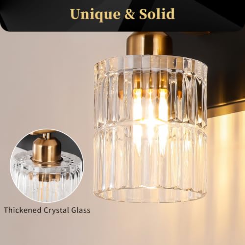 OCIOC 3-Light Bathroom Vanity Light Black & Gold Wall Sconce with Glass Shades - Farmhouse Style