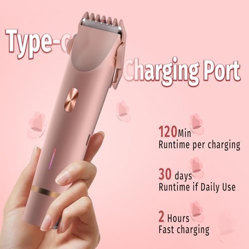 Bikini Trimmer for Women, 2 in 1 Electric Razor & Bikini Shaver for Womens IPX7 Waterproof Body Hair Trimmer and Facial Hair Remover,Pink