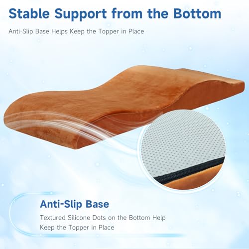 JEINPING Coffee Curved Massage Bed Topper 70in Non-Slip Foam Lash Table Pad