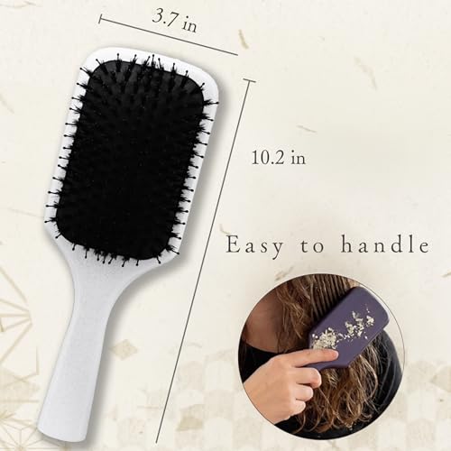 Aisen Japan Boar Bristle Hair Brush with Urushi Lacquer - Paddle, Anti-Frizz & Scalp Massage, Midnight Blue