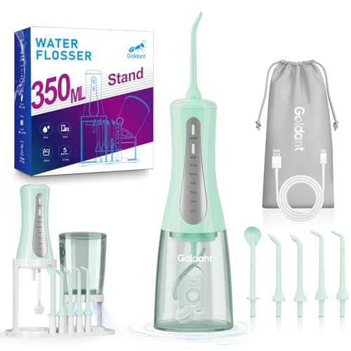 350ML Water Flosser with Drainage Stand - Green, IPX7 Waterproof, 5 Modes