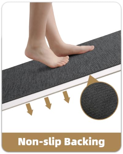 Grey Non Slip Kitchen Rug 23x82 Inches - Durable and Washable Mat with Rubber Backing - Color&Geometry Variation of Dark Tone-Grey/23"X82"