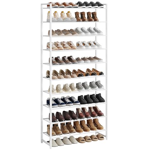 Nunsino 10-Tier Metal Shoe Rack Organizer White - Fits Up to Size 12 Shoes