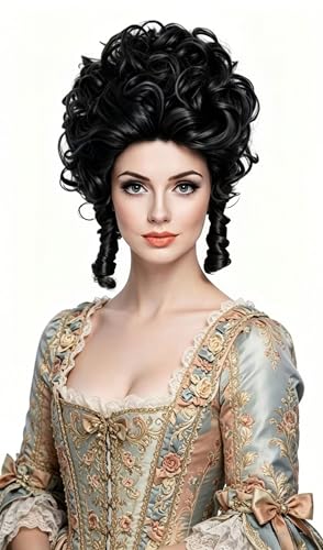 Black Short Wavy Curly Wig for Women - 70s 80s Bouffant Beehive Costume Halloween