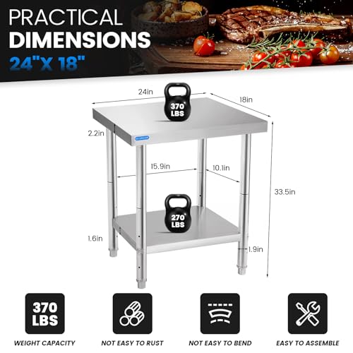 Stainless Steel Prep & Work Table with Adjustable Undershelf - 18x24 Inches