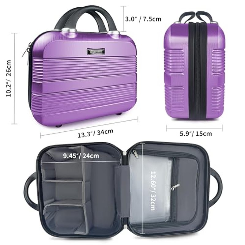 14" Portable Hard Shell Makeup Travel Case - Stylish PC+ABS Cosmetic Organizer for Women - Scratch-Resistant, Elastic Strap, Mini Suitcase - Perfect for Romantic Gifts£¨Futuristic Purple£©