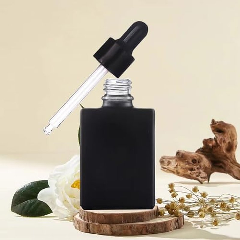 6 Pack 1.7oz Black Square Glass Dropper Bottles 50ML Square Essential Oils Dropper Bottles Tincture Bottle with Eye Dropper for Perfumes, Liquids, Hair and Body Oils (Black)