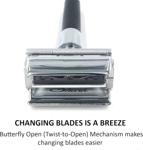 Double Edge Safety Razor with Long Handle and Heavyweight Metal Design