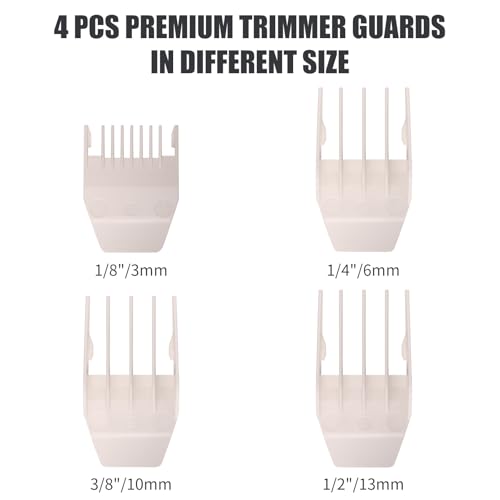 Professional Peanut Clipper Guards Set Compatible with Wahl Peanut, Clipper Guides Replacement - 1/8" to 1/2", 4 Piece Set, White Color