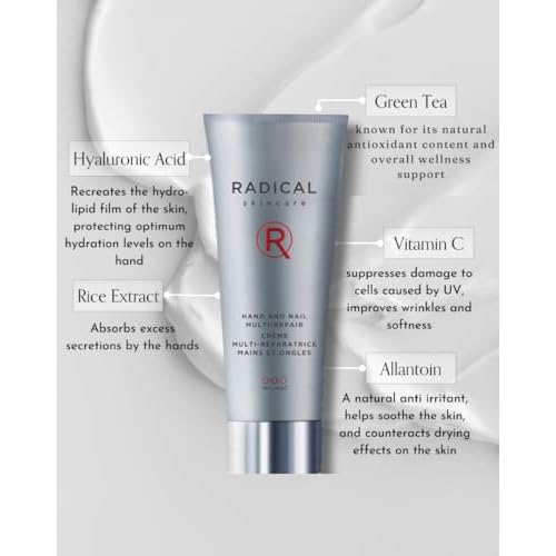 Radical Skincare Hand & Nail Multi Repair Creme - Provides Moisture & Fights Aging | Strengthens Nails & Cuticles | For All Skin Types Including Sensitive Skin | Cruelty & Paraben Free (2.5 Oz)