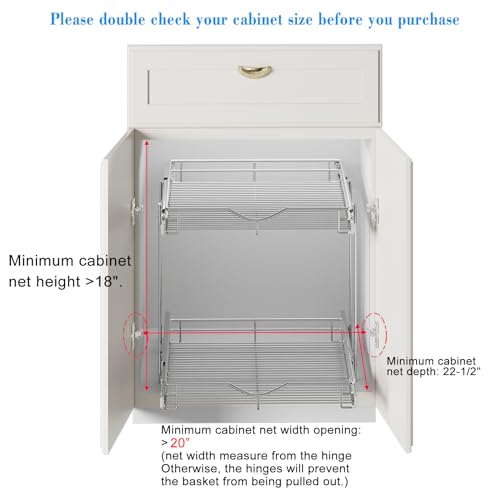 Chrome 2 Tier Pull Out Cabinet Organizer for Kitchen & Pantry - 20" W x 21" D