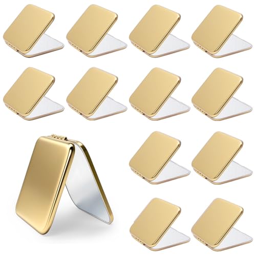 Gold Compact Mirror Bulk 12 Pack - Double-Sided 1X/2X Magnifying Pocket Travel Mirrors for Purse - Daricano