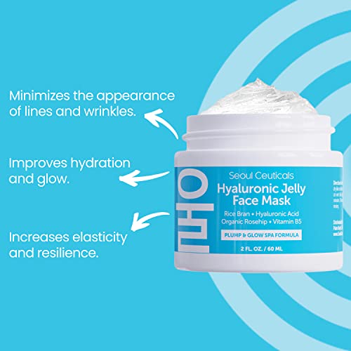 SeoulCeuticals Korean Skin Care Hyaluronic Acid Jelly Face Mask ? Rice Bran + Vit B5 + Rosehip Anti Aging K Beauty Skincare for Plump Glowing Skin 2oz