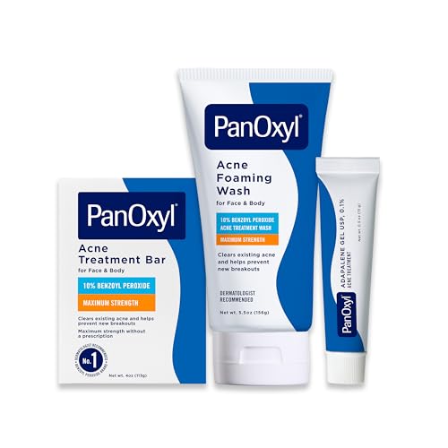 PanOxyl Face and Body Bundle - Acne Foaming Wash Benzoyl Peroxide 10%, Acne Treatment Bar with 10% Benzoyl Peroxide & Adapalene 0.1% Leave-On Gel