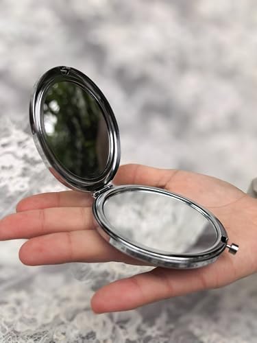Leimandy Blue ForgetMeNot 4-Pack Embroidered Compact Mirrors – Double-Sided 1x/2x Magnification, Foldable Pocket Makeup Mirrors