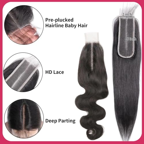2x6 Body Wave HD Lace Closure – 18in, Skinlike Transparent Virgin Human Hair