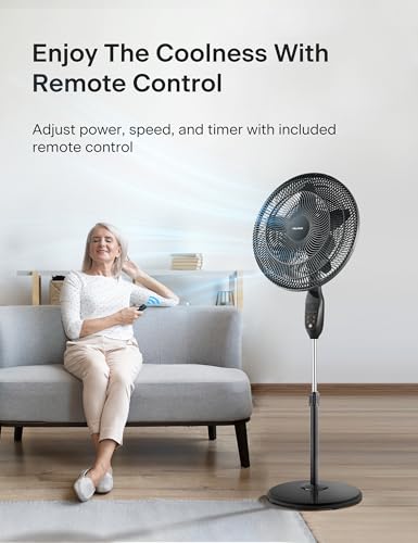 18 Inch Adjustable Oscillating Pedestal Fan with Remote Control - Black, 5 Blades