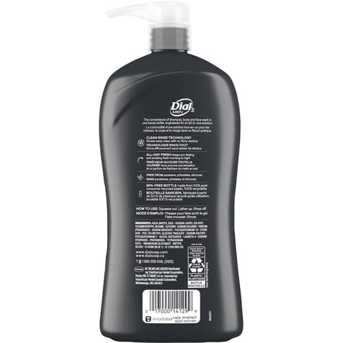 Dial Men 3 in1 Body, Hair and Face Wash, Hydro Fresh, 32 fl oz (Pack of 2)